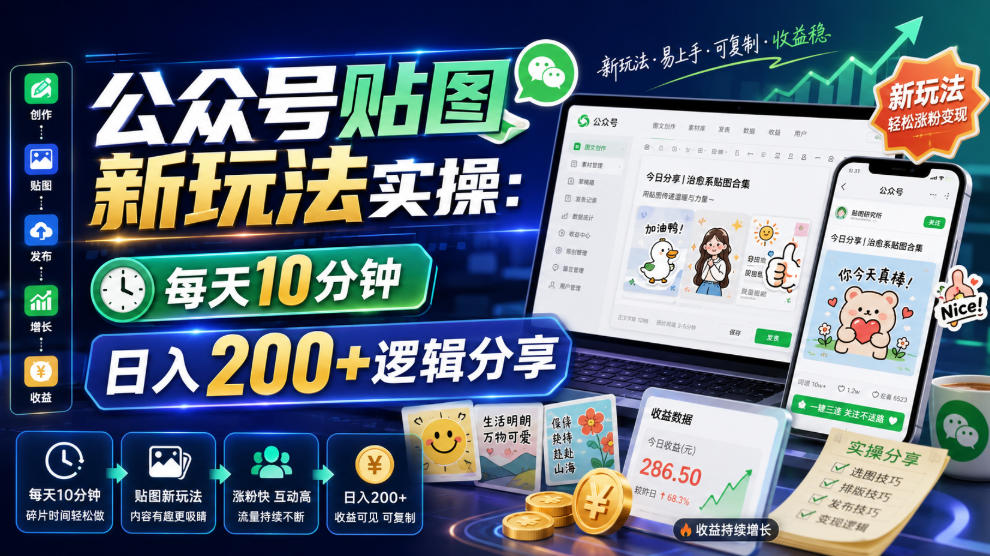 公众号贴图新玩法实操，每天10分钟，日入200+逻辑分享-孔明聊项目