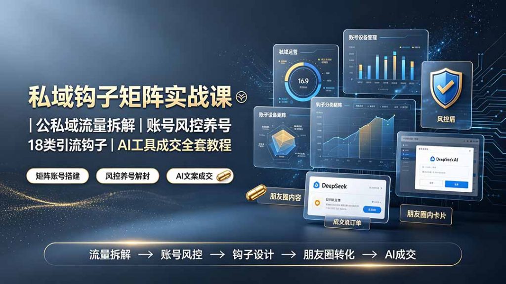 私域钩子矩阵实战课〓公私域流量拆解|账号风控养号|18类引流钩子|AI工具成交全套教程-孔明聊项目