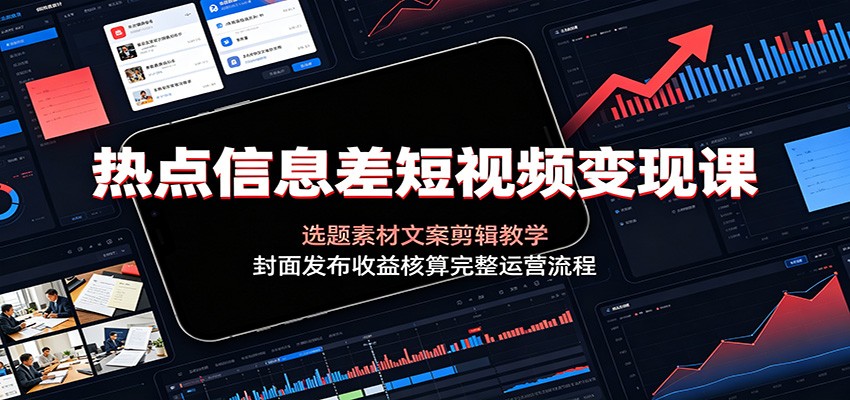 热点信息差短视频变现课：选题素材文案剪辑教学，封面发布收益核算完整运营流程-孔明聊项目