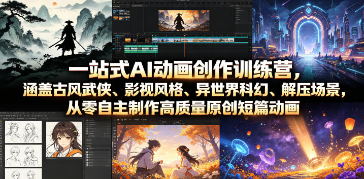 一站式AI动画创作训练营，涵盖古风武侠、影视风格、异世界科幻、解压场景，从零自主制作高质量原创短篇动画(更新)-孔明聊项目