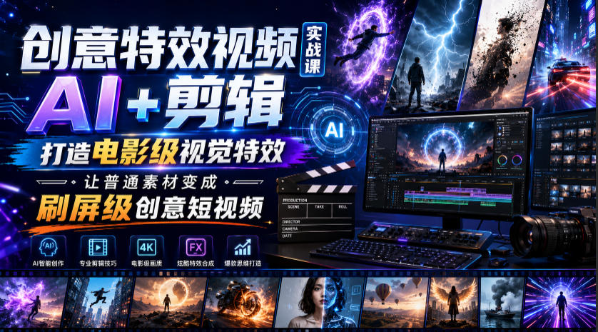 创意特效视频实战课，AI+剪辑打造电影级视觉特效，让普通素材变成刷屏级创意短视频-孔明聊项目