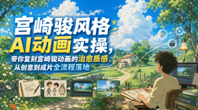 宫崎骏风格AI动画实操，带你复刻宫崎骏动画的治愈质感，从创意到成片全流程落地-孔明聊项目
