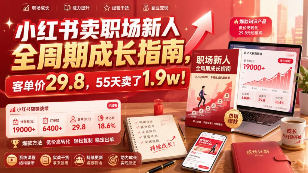 小红书卖职场新人全周期成长指南，客单价29.8，55天卖了1.9w！-孔明聊项目