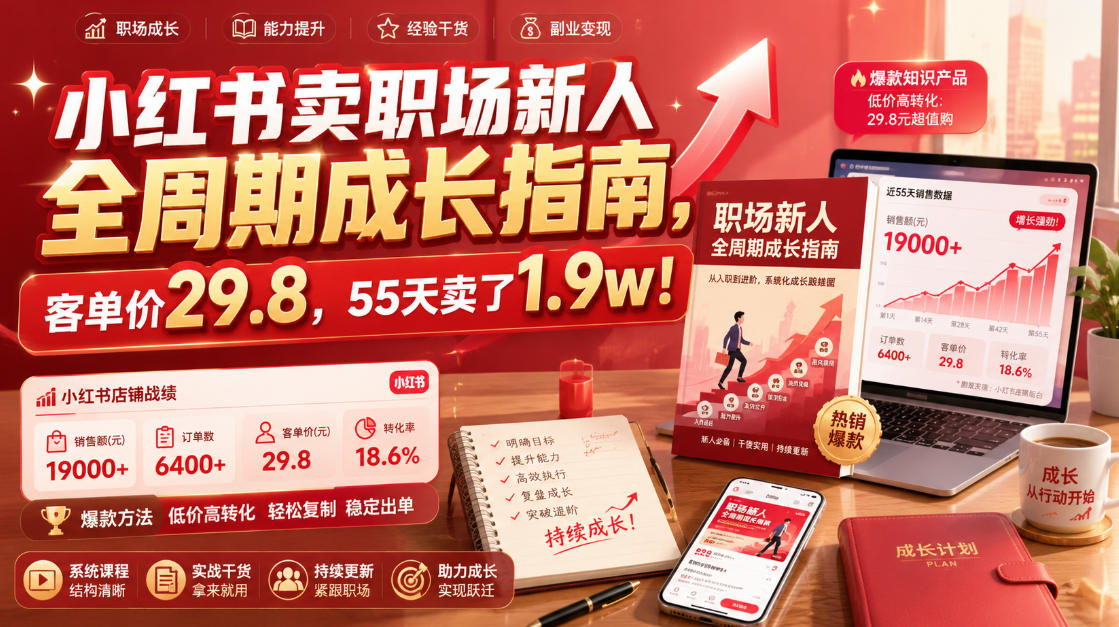 小红书卖职场新人全周期成长指南，客单价29.8，55天卖了1.9w！-孔明聊项目