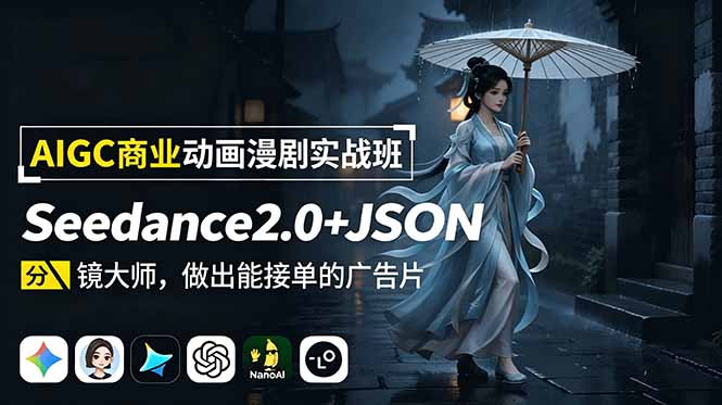 AIGC商业动画漫剧实战班-更新：Seedance2.0+JSON分镜大师，做出能接单的广告片-孔明聊项目