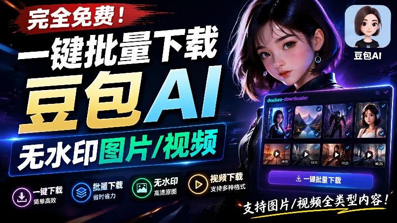 Github最新发布！一键批量下载豆包AI无水印图片/视频，简单易用，自动解析提示词，doubao-downloader-孔明聊项目