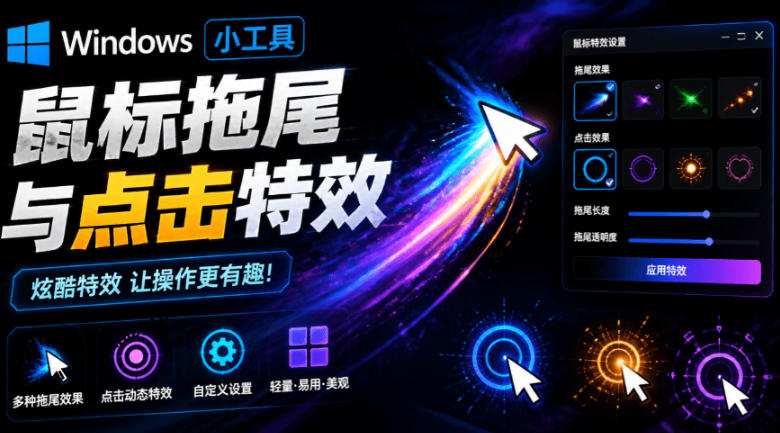 Windows特效小工具！一键给你的鼠标添加拖尾与点击动态特效，吾爱出品，免费使用Mouse Trail-孔明聊项目