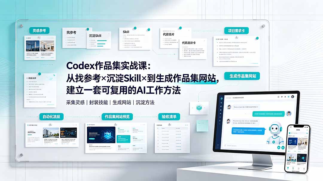 Codex作品集实战课：从找参考×沉淀Skill×到生成作品集网站，建立一套可复用的AI工作方法-孔明聊项目