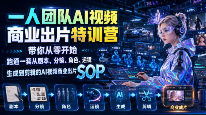 一人团队AI视频商业出片实战课：带你从零开始跑通一套从剧本、分镜、角色、运镜、生成到剪辑的AI视频商业出片SOP-孔明聊项目