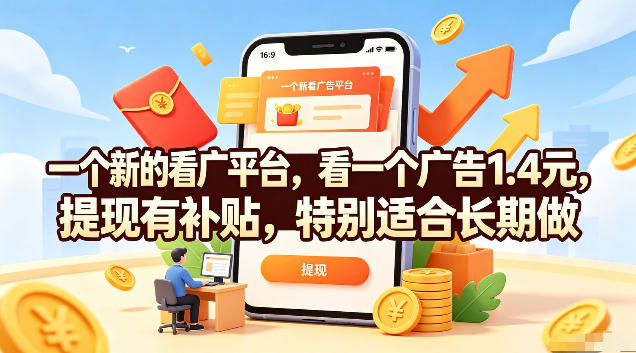 一个新的看广平台，看一个广告1.4元，提现有补贴，特别适合长期做【揭秘】-孔明聊项目