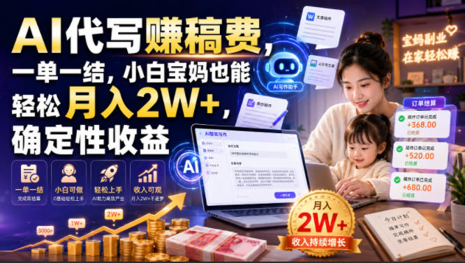 AI代写賺稿费，一单一结，小白宝妈也能轻松月入2W+，确定性收益【揭秘】-孔明聊项目
