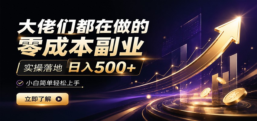 大佬们都在做的零成本副业，实操落地日入500+，小白一秒上手-孔明聊项目