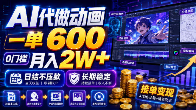 AI代做动画，一单600，0门槛月入2W+，日结不压款，长期稳定【揭秘】-孔明聊项目