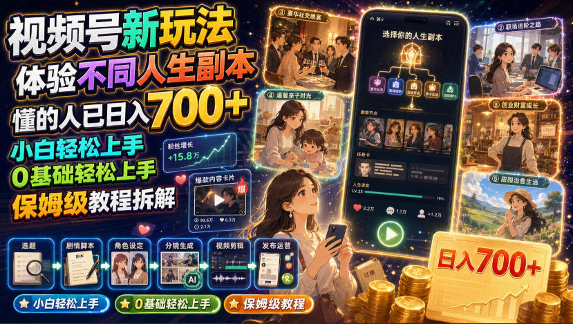 视频号新玩法体验不同人生副本，懂的人已日入700+，小白轻松上手，0基础轻松上手，保姆级教程拆解-孔明聊项目