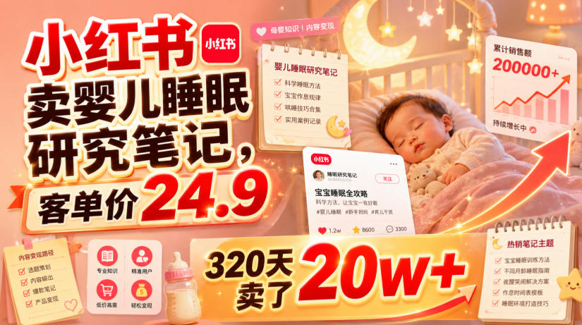 小红书卖婴儿睡眠研究笔记，客单价24.9，320天卖了20w+-孔明聊项目