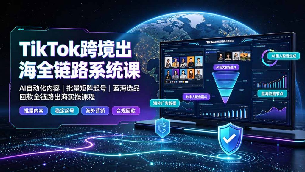 TikTok跨境出海全链路系统课-2026年7月：AI自动化内容｜批量矩阵起号｜蓝海选品回款全链路出海实操课程-孔明聊项目