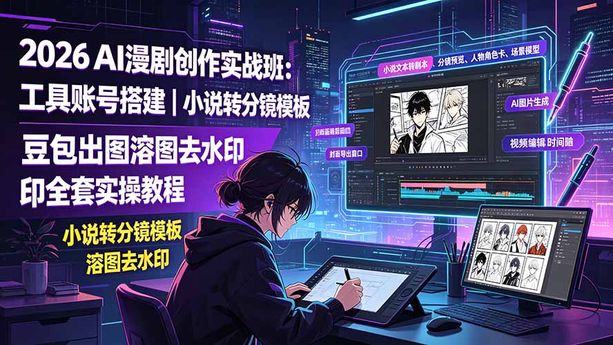 2026AI漫剧创作实战班：工具账号搭建｜小说转分镜模板｜豆包出图溶图去水印全套实操教程-孔明聊项目