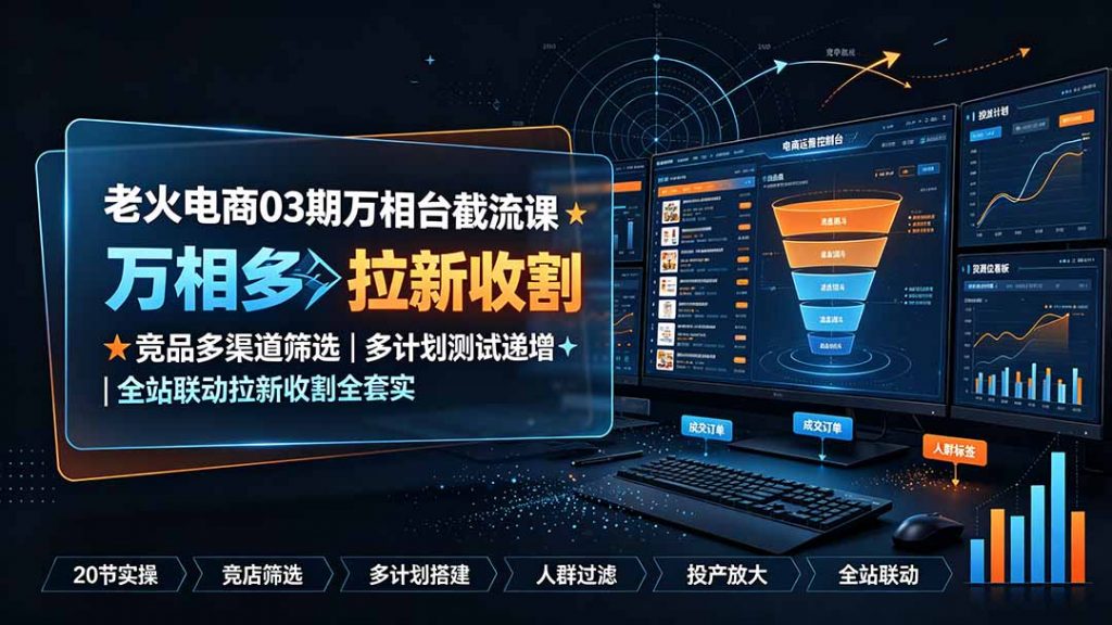 老火电商03期万相台截流课：竞品多渠道筛选｜多计划测试递增｜全站联动拉新收割全套实操教学-孔明聊项目