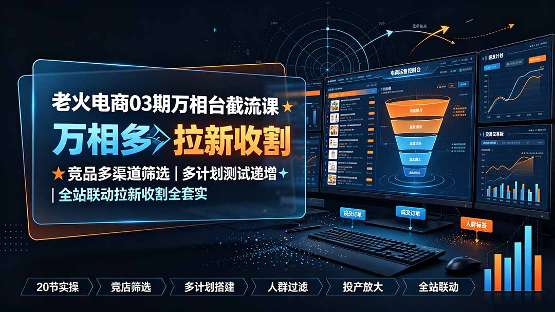 老火电商03期万相台截流课：竞品多渠道筛选｜多计划测试递增｜全站联动拉新收割全套实操教学-孔明聊项目