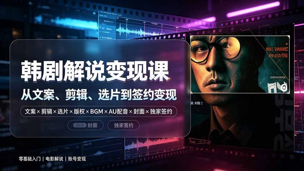 抖音270W粉丝博主亲授韩剧解说课：文案×剪辑×选片×版权×BGM×AU配音×封面×独家签约，零基础到变现-孔明聊项目