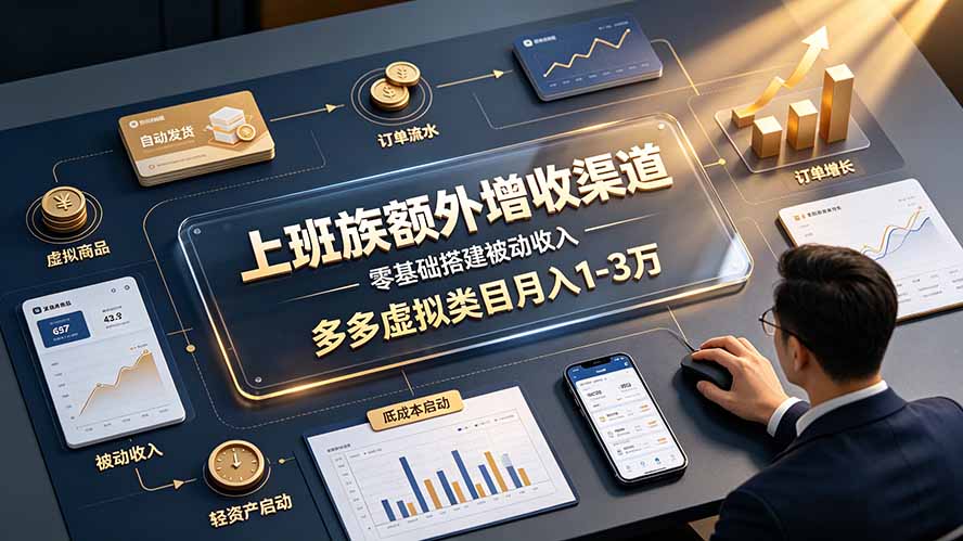 上班族额外增收渠道，零基础搭建被动收入，多多虚拟类目月入 1-3 万-孔明聊项目