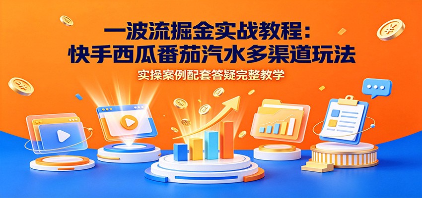 一波流掘金实战教程：快手西瓜番茄汽水多渠道玩法，实操案例配套答疑完整教学-孔明聊项目