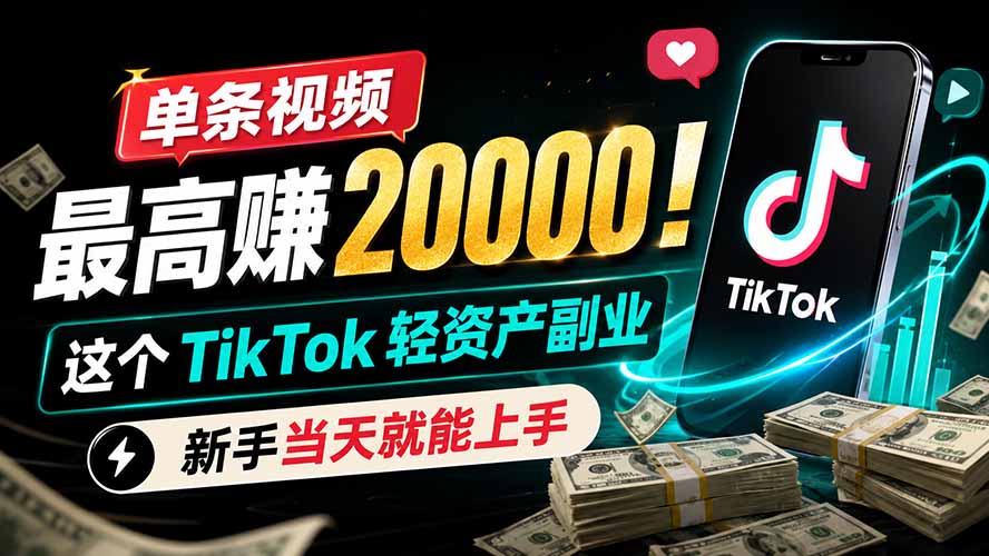 单条视频最高赚 20000！这个 TikTok 轻资产副业，新手当天就能上手-孔明聊项目