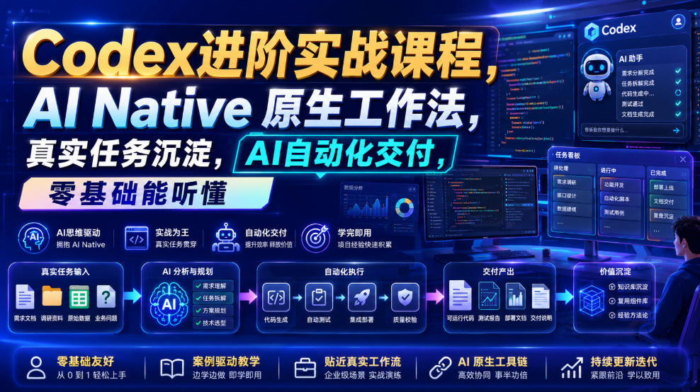 Codex进阶实战课｜AI Native原生工作法，22节真实任务落地，从配置到AI自动化交付全链路教程-孔明聊项目