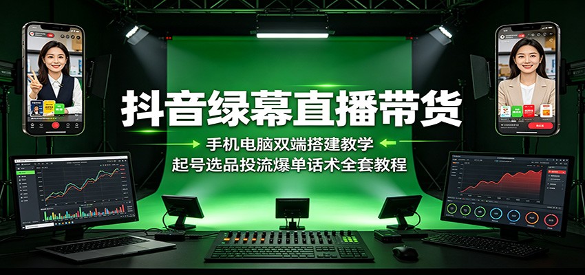 抖音绿幕直播带货：手机电脑双端搭建教学，起号选品投流爆单话术全套教程-孔明聊项目