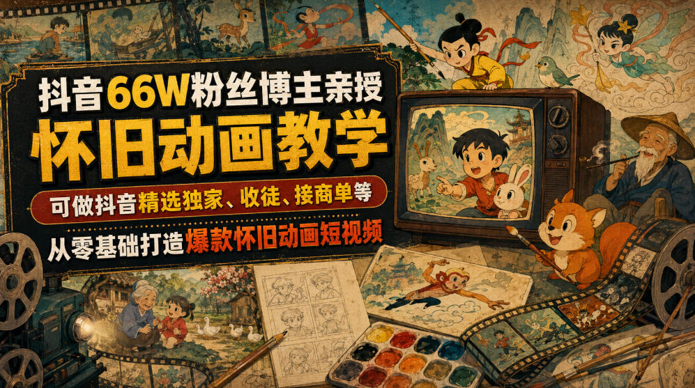 抖音66W粉丝博主亲授怀旧动画教学，可做抖音精选独家、收徒、接商单等，从零基础打造爆款怀旧动画短视频-孔明聊项目