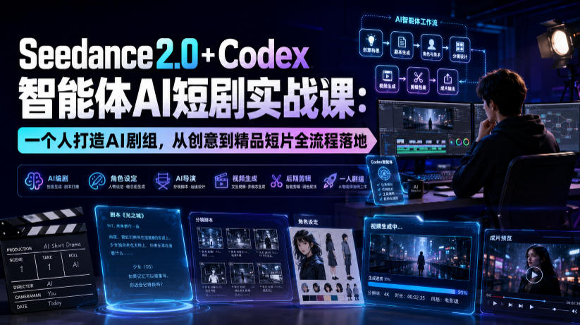 Seedance2.0+Codex智能体AI短剧实战课：一个人打造AI剧组，从创意到精品短片全流程-孔明聊项目