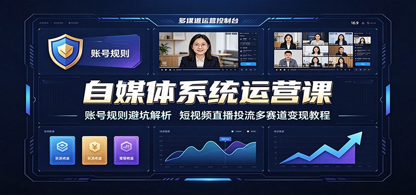 自媒体系统运营课：账号规则避坑解析，短视频直播投流多赛道变现教程-孔明聊项目