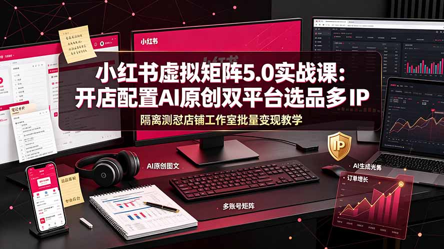 小红书虚拟矩阵5.0实战课：开店配置｜AI原创｜双平台选品｜多IP隔离｜测怼店铺工作室批量变现实操教学-孔明聊项目