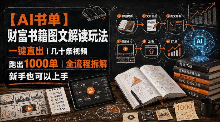 【AI书单】财富书籍图文解读玩法，一键直出，几十条视频，跑出1000单，全流程拆解，新手也可以上手-孔明聊项目