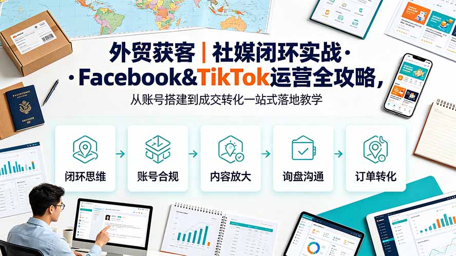 外贸获客｜社媒闭环实战·Facebook&TikTok运营全攻略，从账号搭建到成交转化一站式落地教学-孔明聊项目