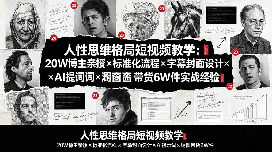 人性思维格局短视频教学：20W博主亲授×标准化流程×字幕封面设计×AI提示词×橱窗带货6W件实战经验-孔明聊项目