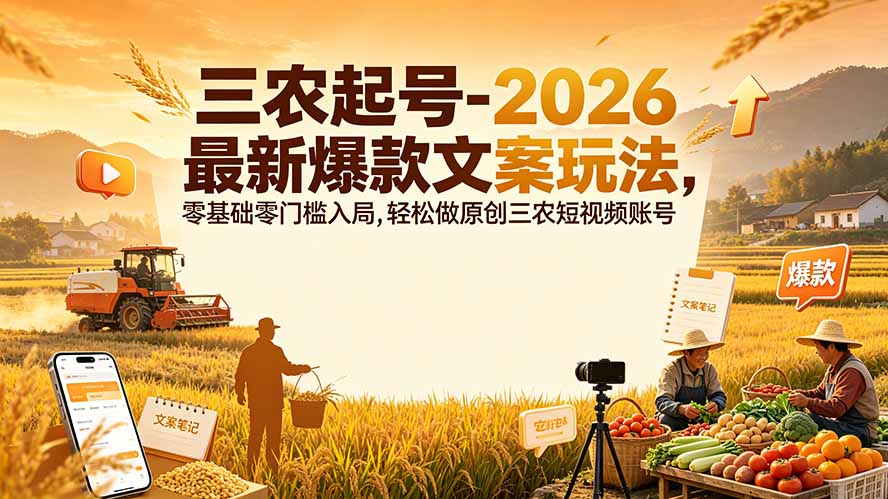 三农起号-2026 最新爆款文案玩法，零基础零门槛入局，轻松做原创三农短视频账号-孔明聊项目