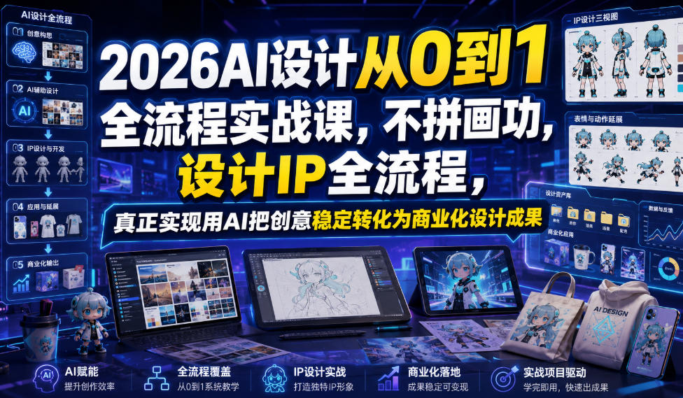 2026AI设计从0到1全流程实战课，不拼画功，设计IP全流程，真正实现用AI把创意稳定转化为商业化设计成果-孔明聊项目