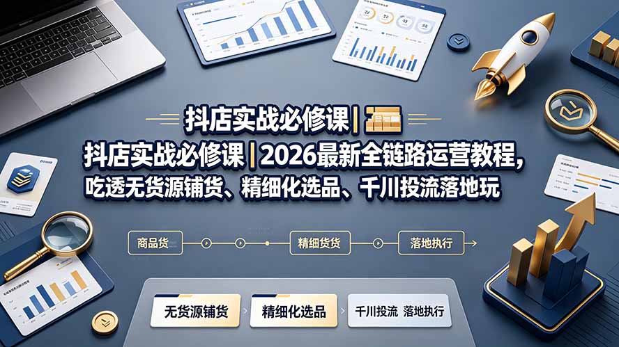抖店实战必修课｜2026最新全链路运营教程，吃透无货源铺货、精细化选品、千川投流落地玩法-孔明聊项目
