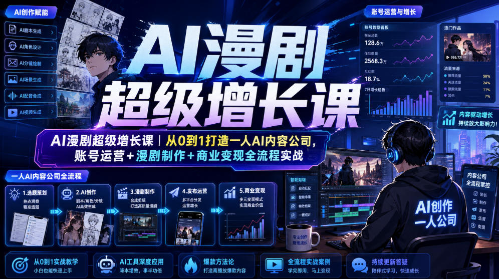 AI漫剧超级增长课｜从0到1打造一人AI内容公司，账号运营+漫剧制作+商业变现全流程实战-孔明聊项目