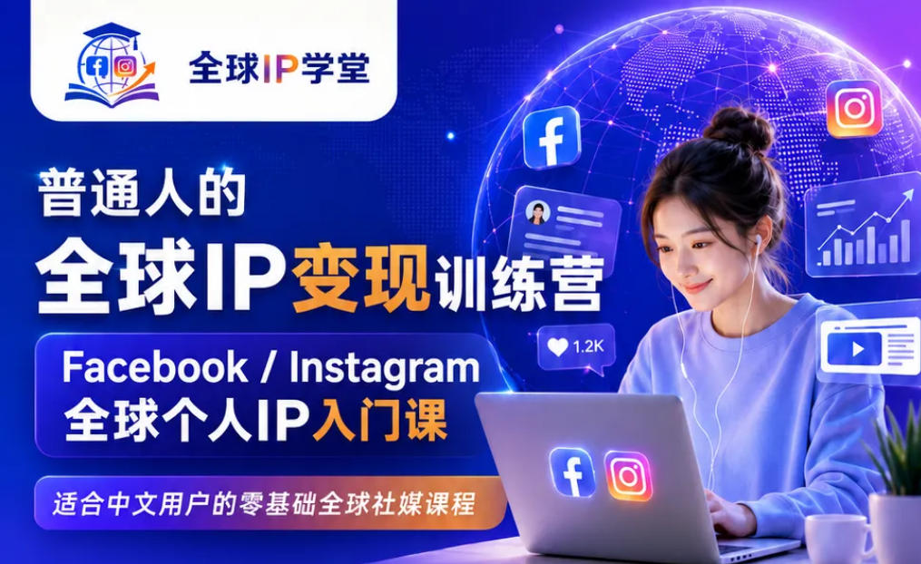 普通人的全球IP变现训练营，Facebook/Instagram全球个人IP入门课，零基础全球社媒课程-孔明聊项目