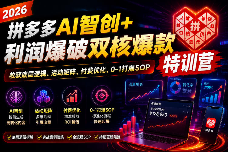 2026拼多多AI智创+利润爆破双核爆款特训营，收获底层逻辑、活动矩阵、付费优化、0-1打爆SOP(更新0727)-孔明聊项目