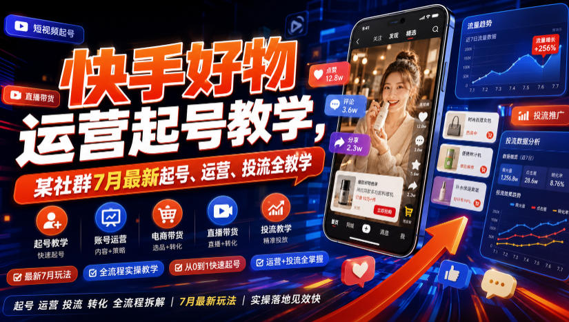 快手好物运营起号教学，某社群7月最新起号、运营、投流全教学-孔明聊项目