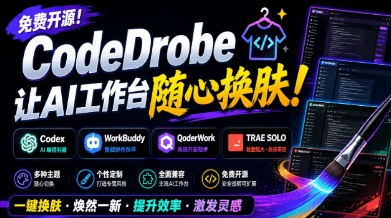 免费开源的CodeDrobe，让AI工作台随心换肤，支持Codex、WorkBuddy等，免费且本地运行！-孔明聊项目