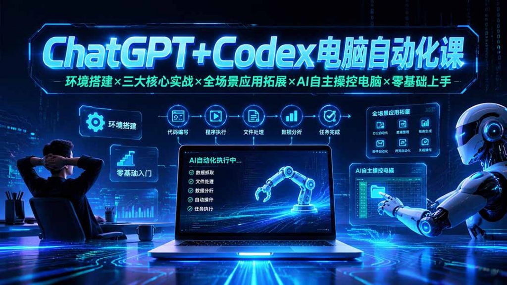 ChatGPT+Codex电脑自动化课：环境搭建×三大核心实战×全场景应用拓展×AI自主操控电脑×零基础上手-孔明聊项目