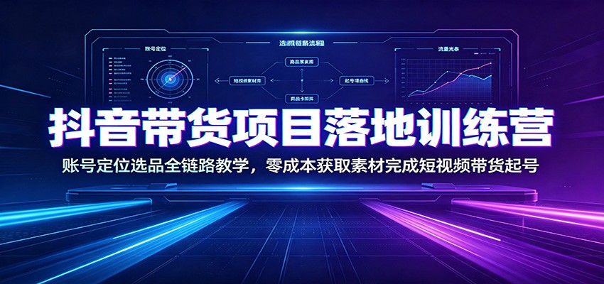 抖音带货项目落地训练营：账号定位选品全链路教学，零成本获取素材完成短视频带货起号-孔明聊项目
