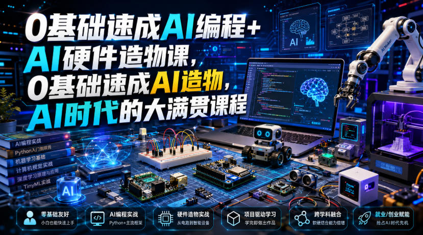 0基础速成AI编程+AI硬件造物课，0基础速成AI造物，AI时代的大满贯课程-孔明聊项目