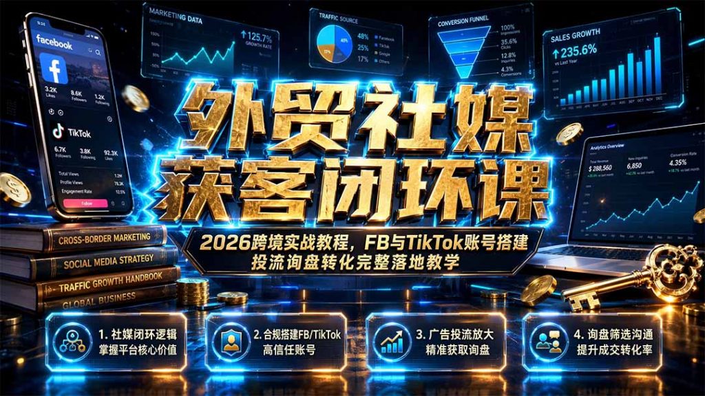 外贸社媒获客闭环课｜2026跨境实战教程，FB与TikTok账号搭建投流询盘转化完整落地教学-孔明聊项目
