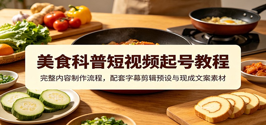 美食科普短视频起号教程：完整内容制作流程，配套字幕剪辑预设与现成文案素材-孔明聊项目