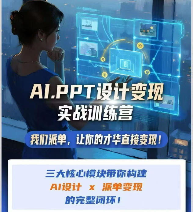 AI+PPT设计变现实战训练营，我们派单，让你的才华直接变现，三大核心模块带你构建Al设计x派单变现的完整闭环-孔明聊项目